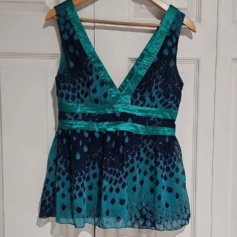 💙 Be Mine by Doe & Rae Teal Floral Babydoll Top 💙 - Picture 1 of 4